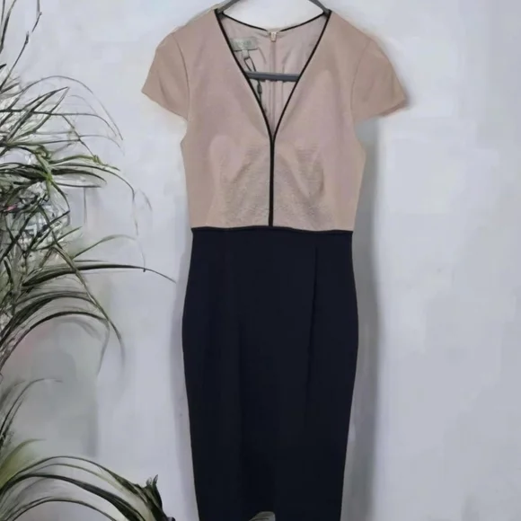 Hobbs pink/navy ribbed pencil dress.Size uk 8 - Picture 1 of 4